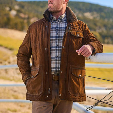 Men's Multi-pocket Warm Diamond Check Jacket